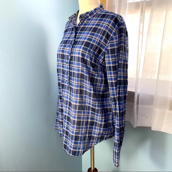 J. Crew Ocean Blue Plaid Ruffle Popover Shirt - Picture 4 of 10